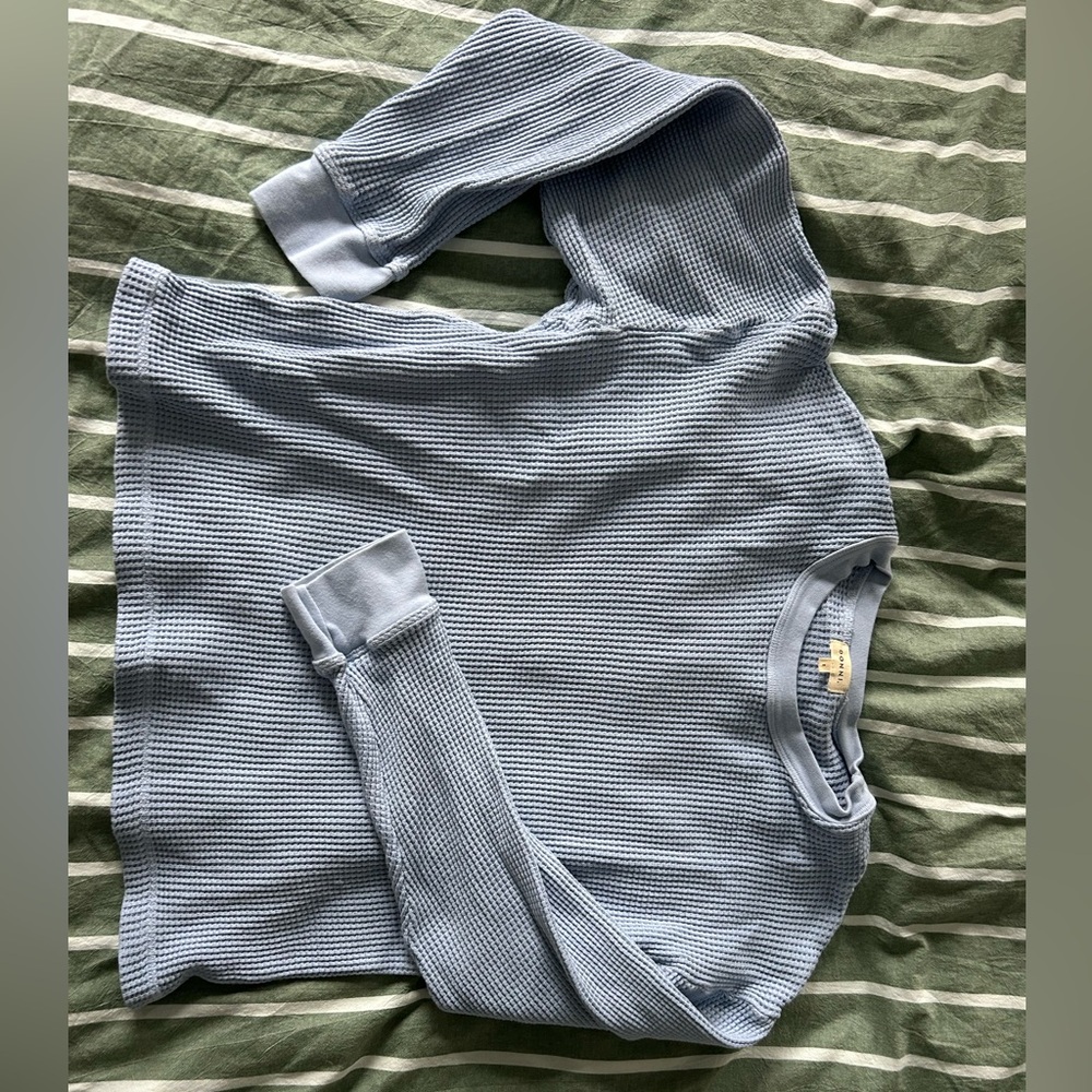 DONNI. Light Blue Waffle Knit Top